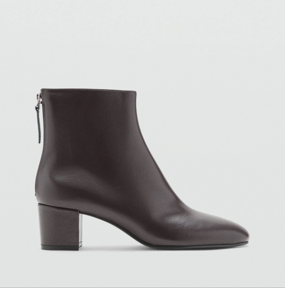 Mango Leather Ankle Boots Block Heel NIB